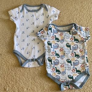 2 Chick Pea dinosaur design onesies for 12 month baby boy.